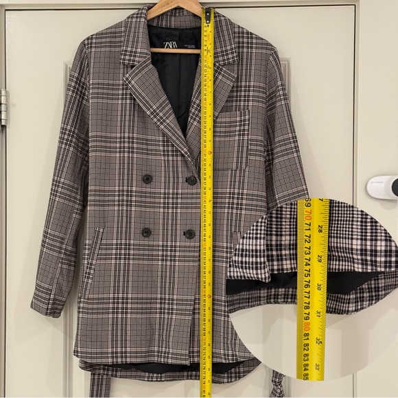 Zara Plaid Double-Breasted Jacket with Removable Belt - Size S, Trench Coat - Picture 11 of 16